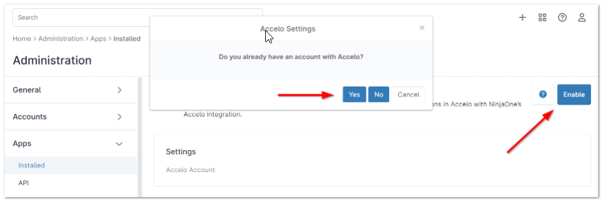 Enable existing Accelo account for the page "How to Connect Accelo with NinjaOne"