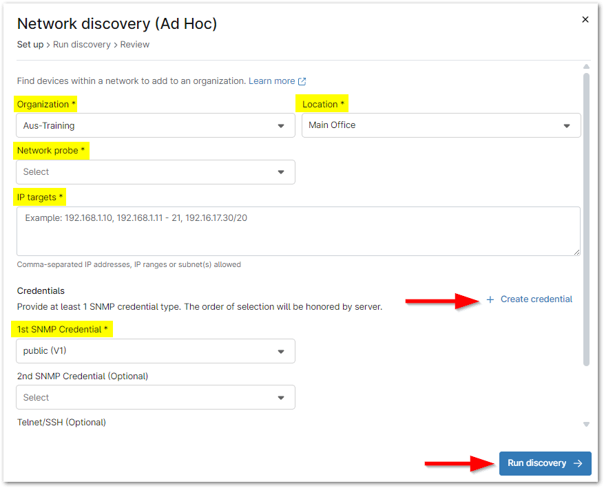 Network Discovery wizard