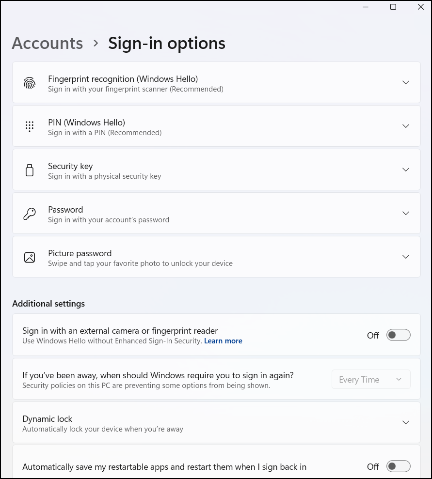 Set Wake Sign-in Options