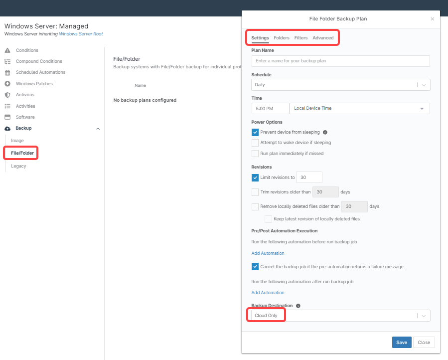 Click Add File/Folder Plan. 