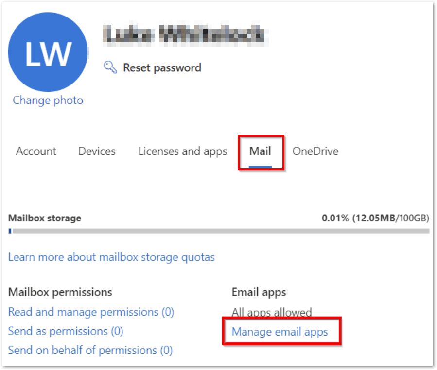 Under Email apps click Manage email apps. 