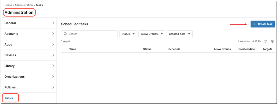 Remote task scheduler page