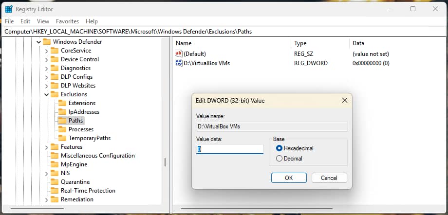 File and folder exclusions