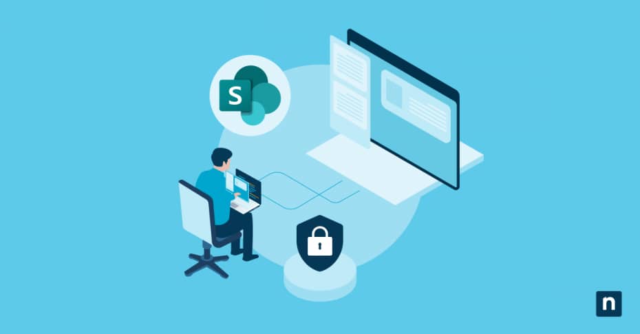 An mage of a man using his laptop for the blog The Administrator's Handbook to SharePoint Group Permissions