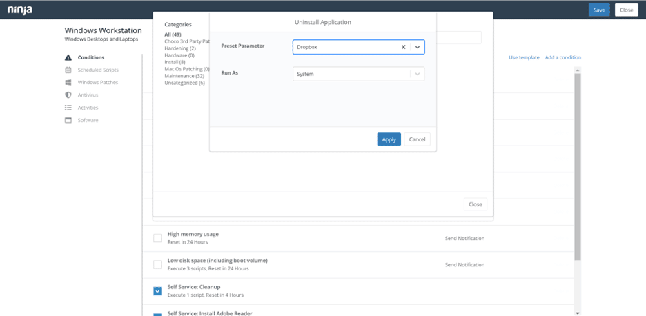 remotely uninstalling software with ninjarmm automation step 2