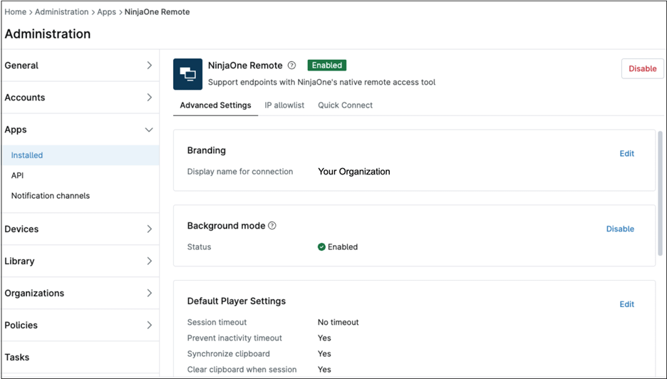 Enabled NinjaOne Remote