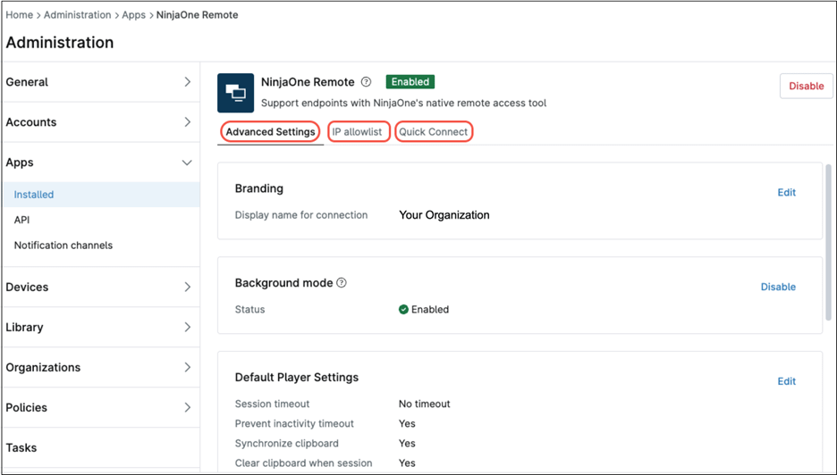 NinjaOne Remote configurations