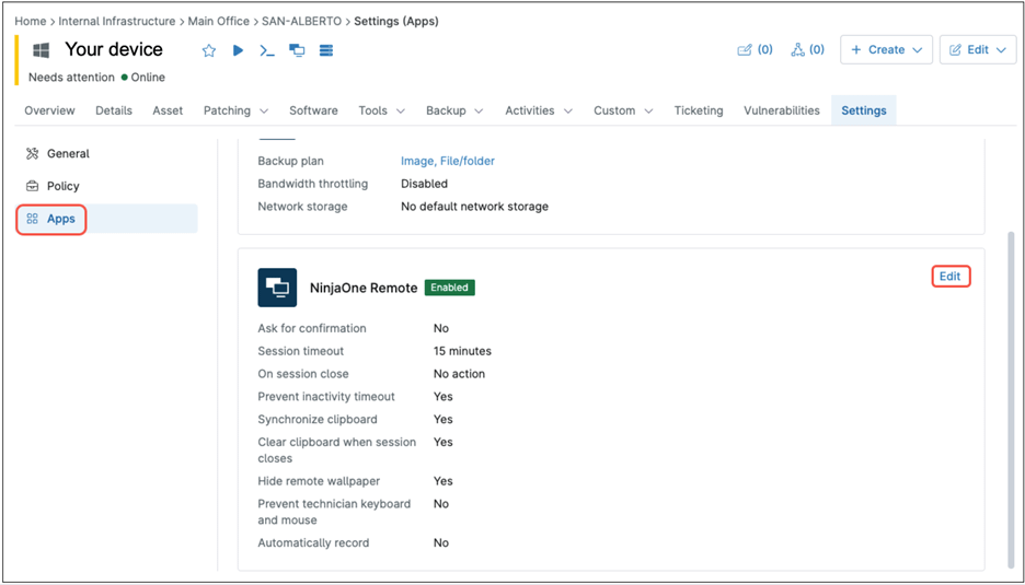 Apps tab from left side menu