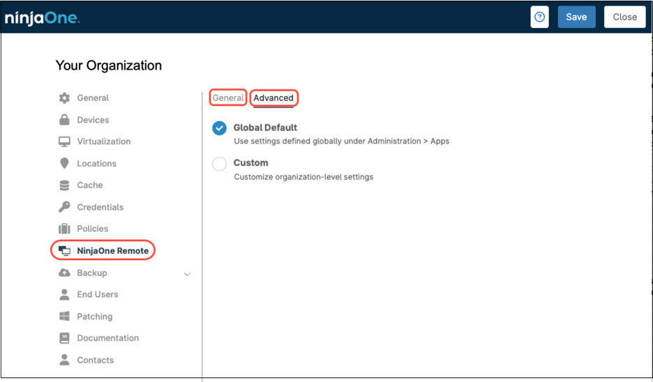 NinjaOne Remote advanced settings