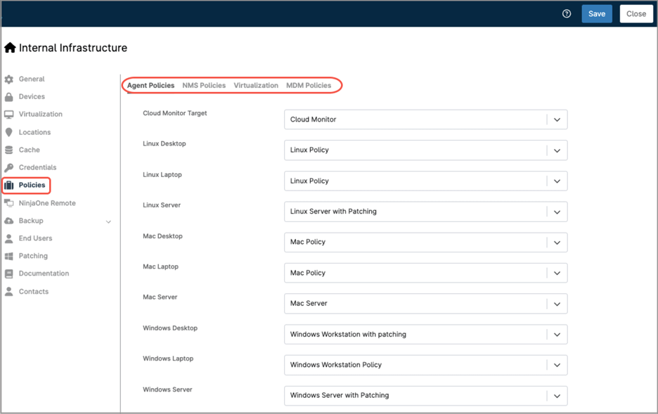 Assign devices to policies at the organization level