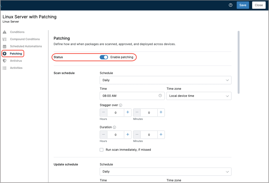 Enable patching status