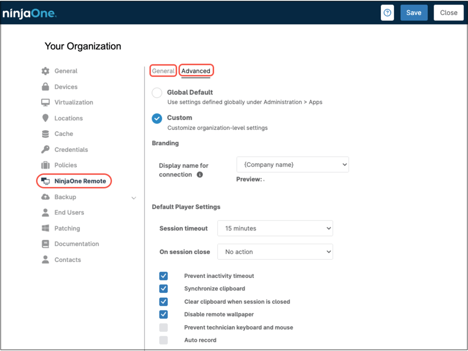 NinjaOne Remote custom settings