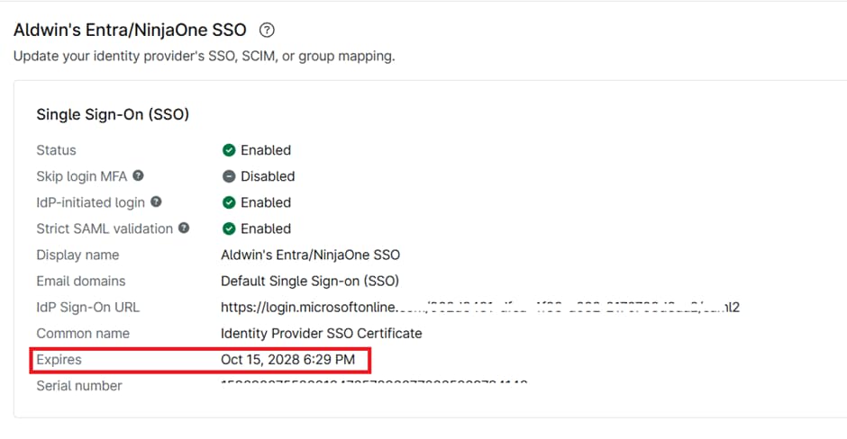 confirm that the certificate expiration date and metadata details