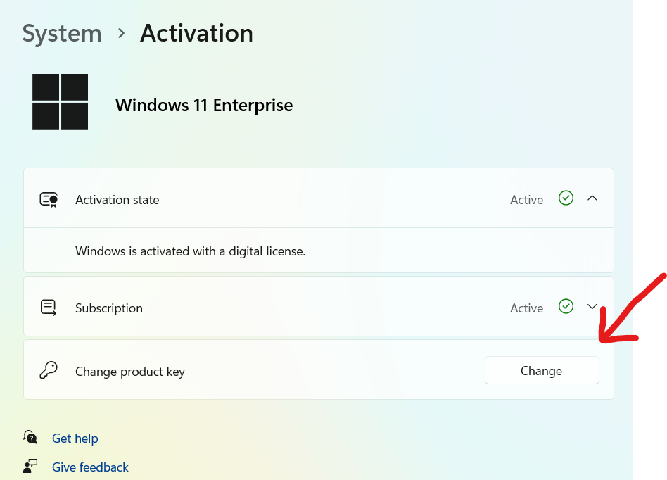 You can re-enter the key by clicking “Change Product Key” in the Activation settings. 