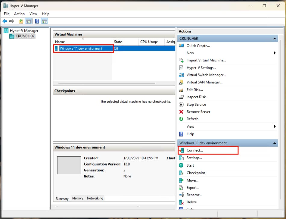 Connect option in the Actions sidebar