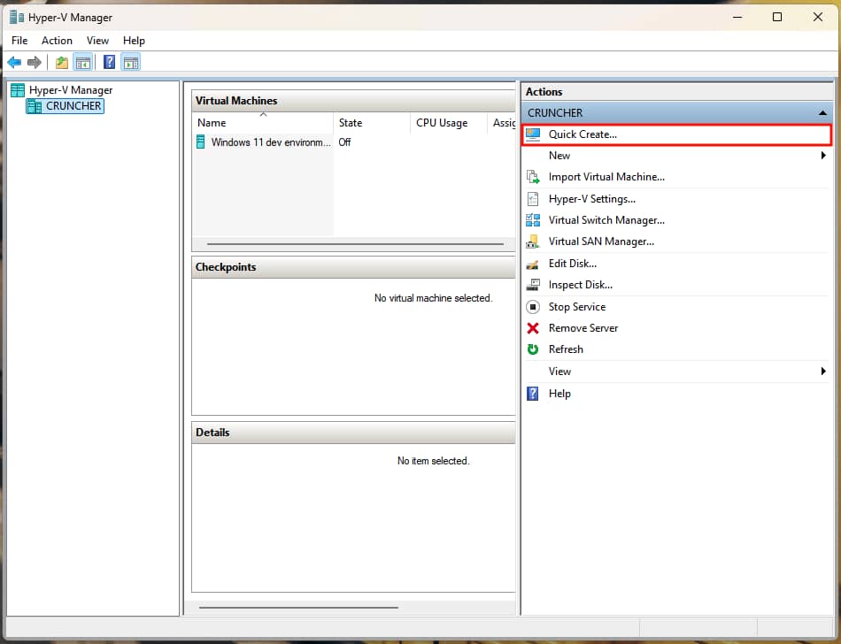 Quick create option