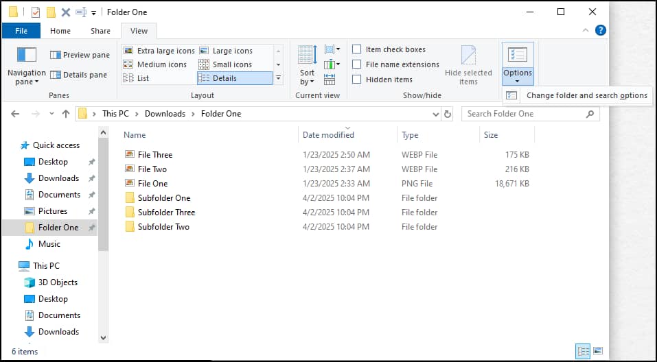 File Explorer Options tab