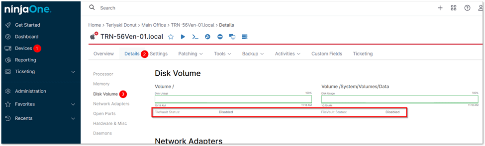 From the left-hand menu, choose Disk Volume. Here, you will see the BitLocker status for each volume. 