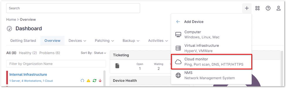 Select Cloud monitor. 