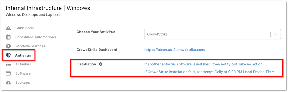 Installation of Crowdstrike as an antivirus software