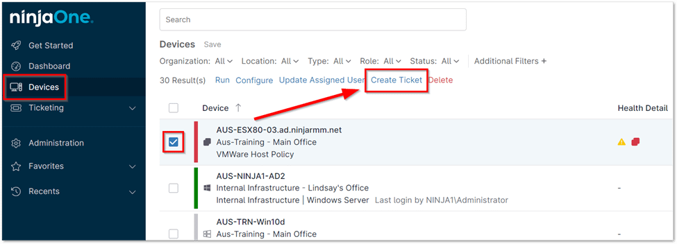 Creating a Ticket from the Search Dashboard 