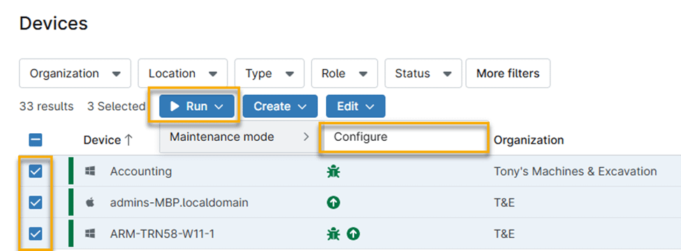Hover over Run menu and select Maintenance mode > Configure