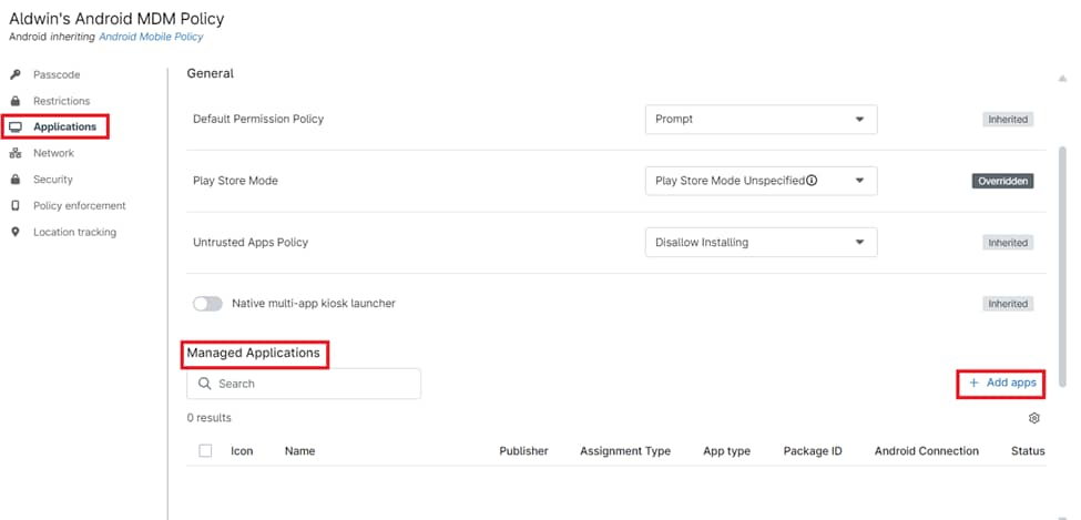 Opening the Policy Editor and Navigate to Applications 