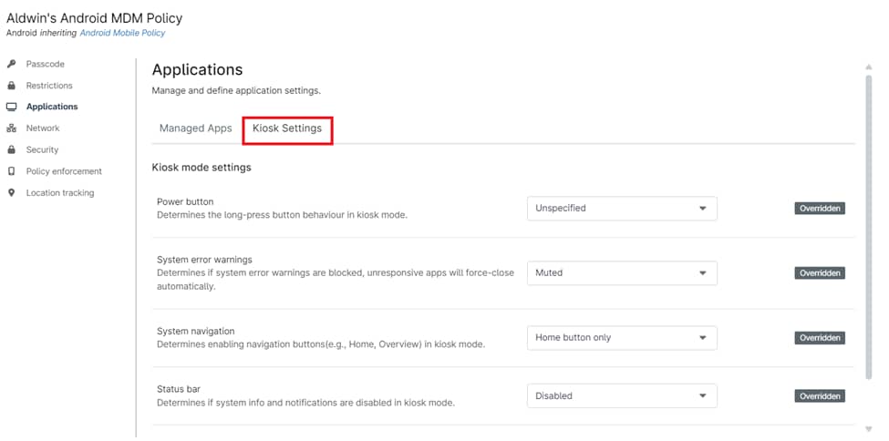 Configure Kiosk Settings