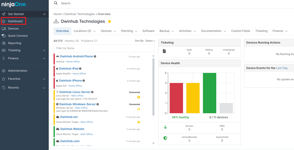 Access the NinjaOne Dashboard