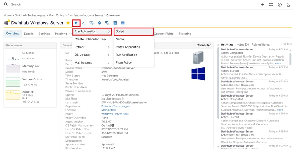 SQL Server's device dashboard