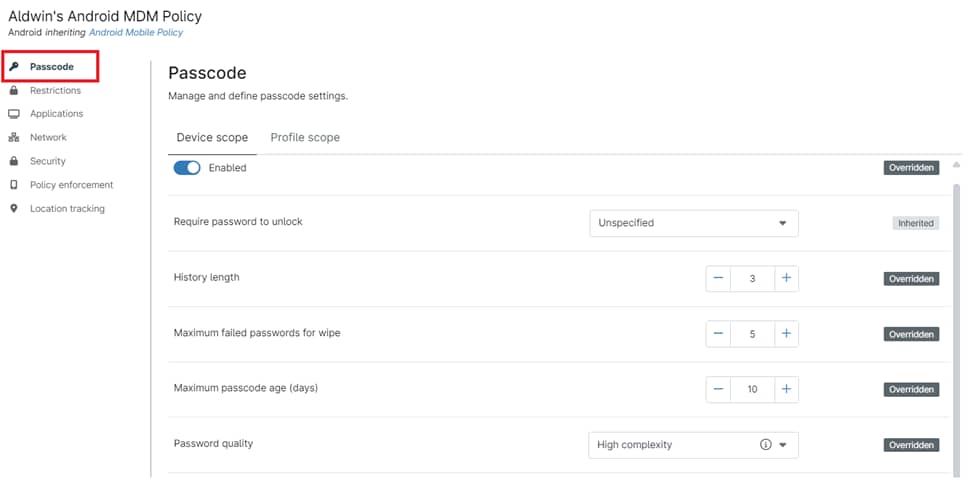 Setting Passcode Options