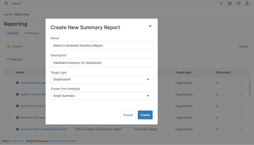 A screenshot of a 'Create New Summary Report'.