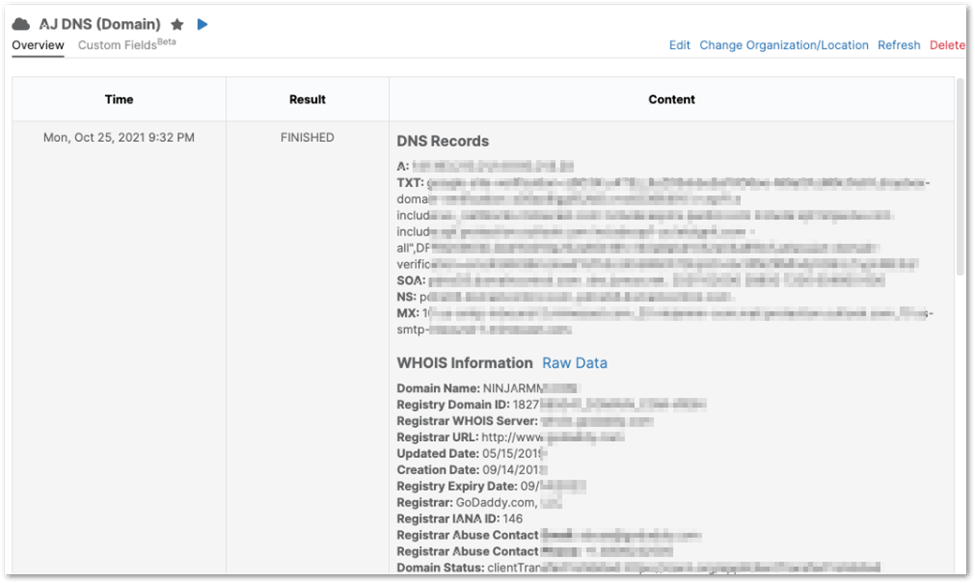 Once a DNS cloud monitor is configured, you can review its activity through a table that presents the accumulated data points.