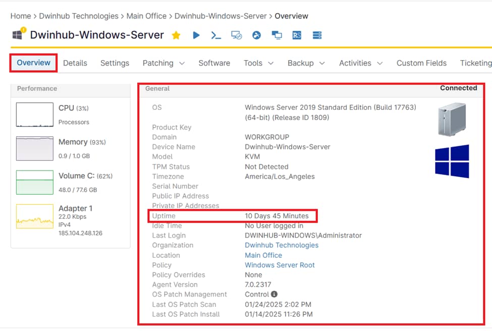 View Uptime Information.