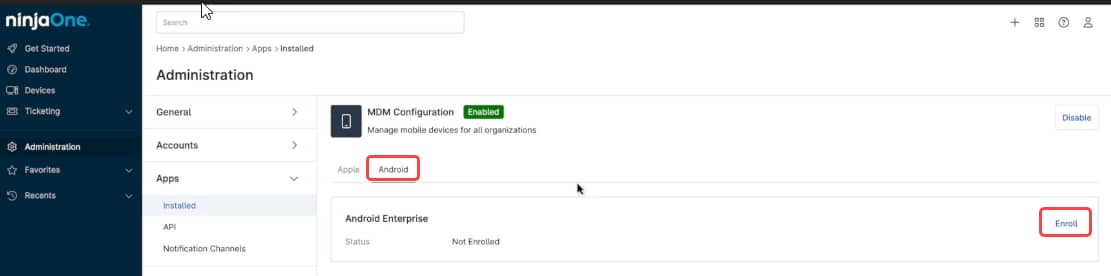 Registrazione alla scheda Android per la pagina Android Enterprise