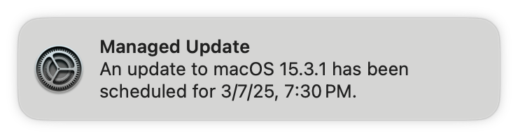 Schermata della gestione degli aggiornamenti di macOS