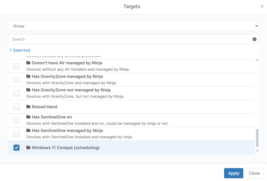 Targets dialog box