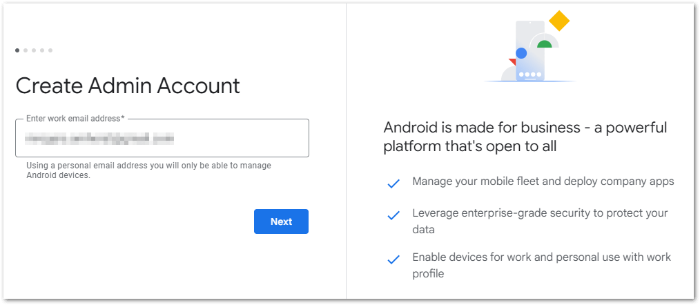 Create a new account by entering an unused password into the available field; you can use your business domain or a regular Google account.