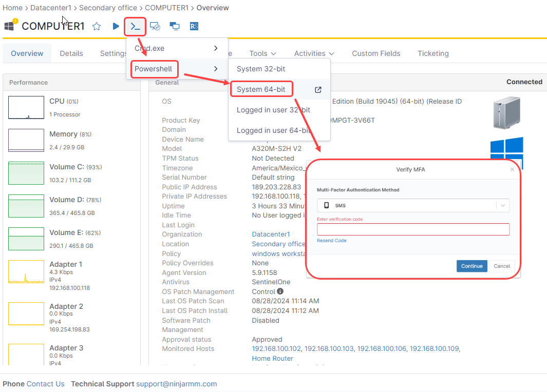 From the drop-down select either Cmd.exe or PowerShell. 