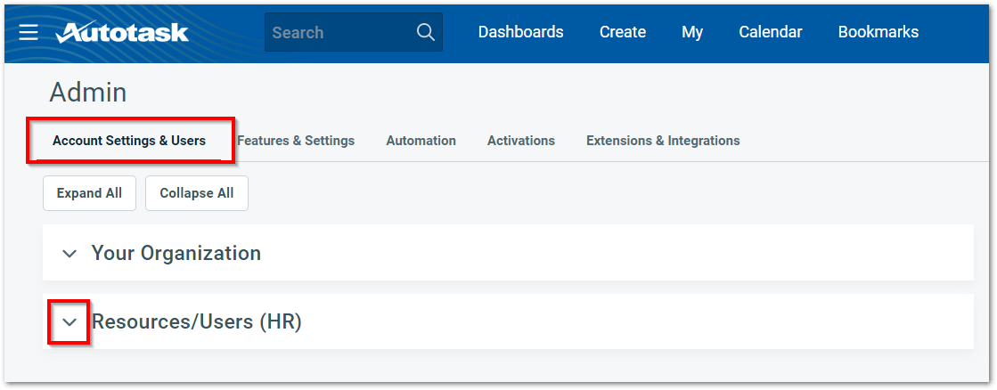 Open the Account Settings & Users tab for the page " How to Connect Autotask with NinjaOne"