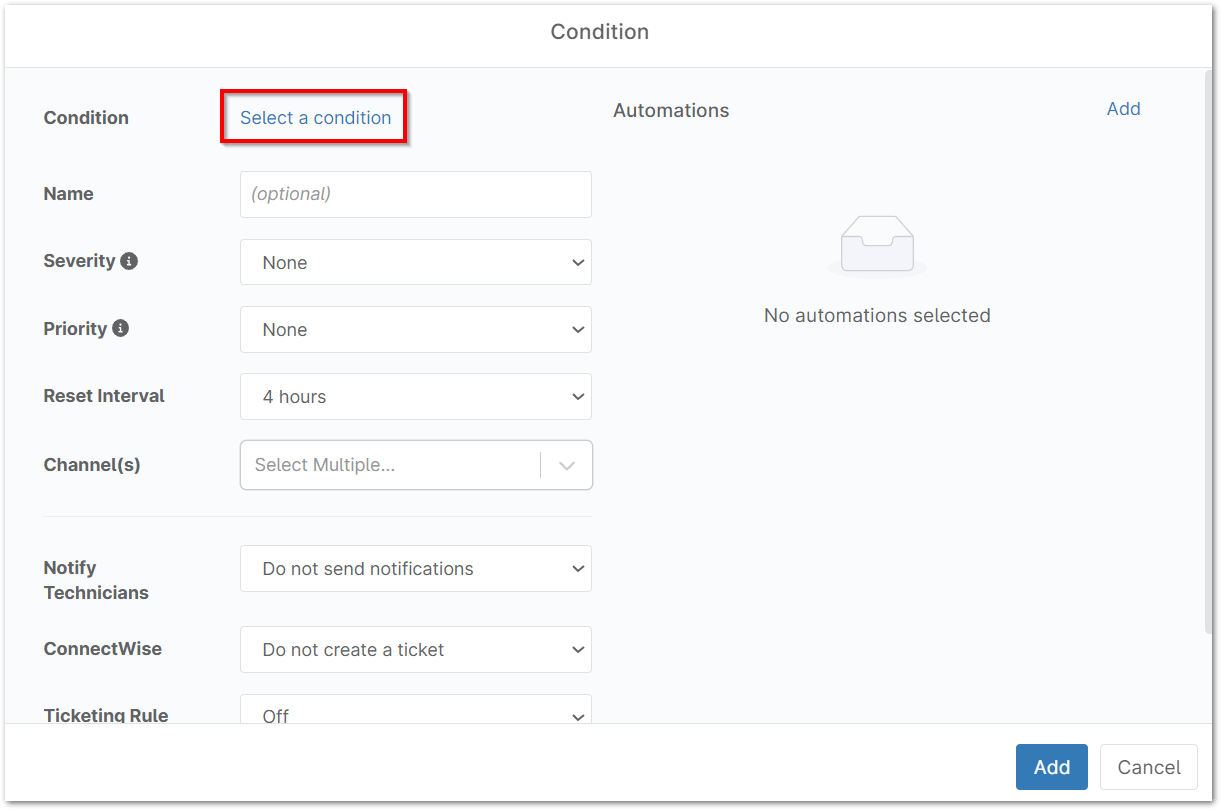 Select a condition to monitor. 