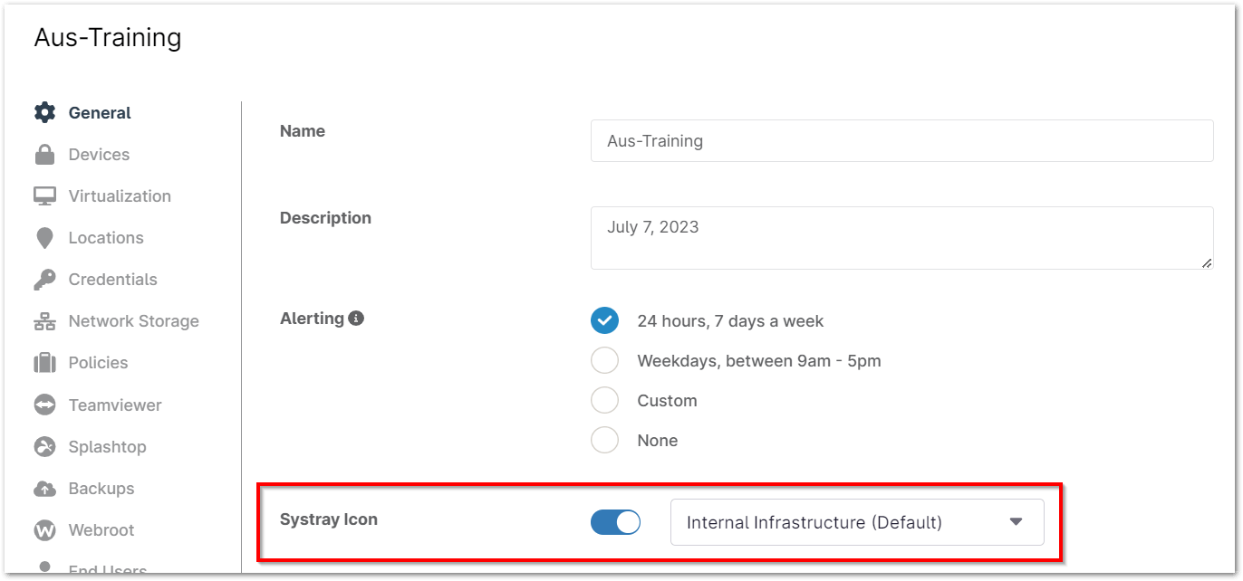 Activate the Systray Icon toggle switch