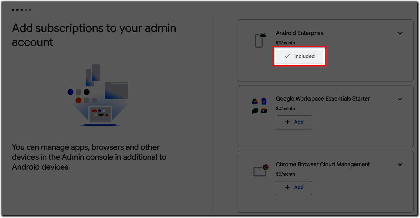 During account setup, you may be asked to add subscriptions to your admin account.