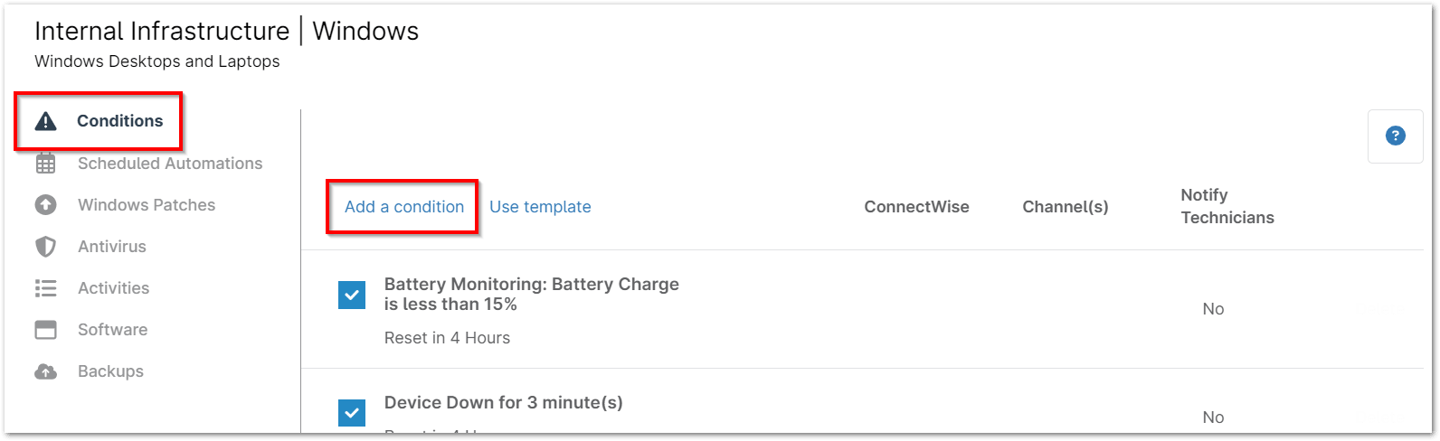 Setting Up Conditions