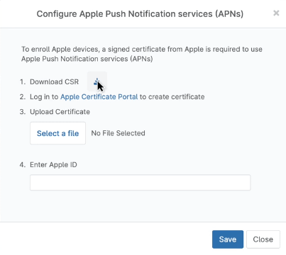 In the Apple Push Notification Service (APNs) section, click Enroll. A dialog box will appear. 