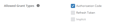 Allowed Grant Types: OAuth 2.0 grant types used for the client application acting on behalf of a user.