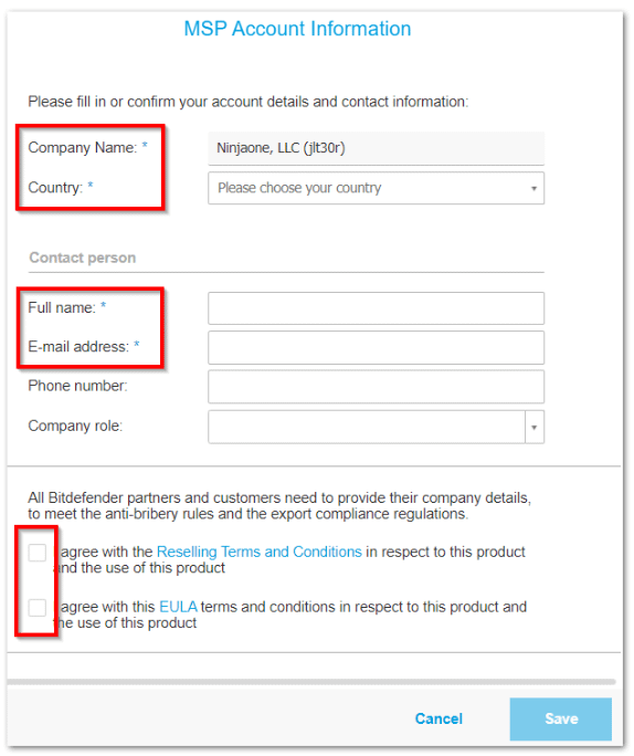 Fill out the required information according to your account for the page How to Connect Bitdefender GravityZone with NinjaOne 