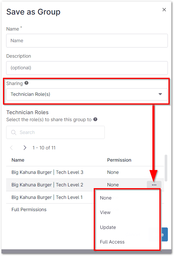 Select sharing options as applicable