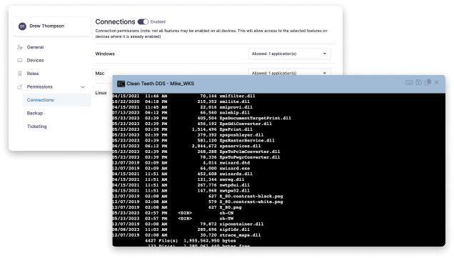 screenshots of NinjaOne dashboard showing how end-users can remotely manage endpoints