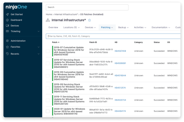 Screenshot of NinjaOne dashboard showing how to see the patch status all in one place